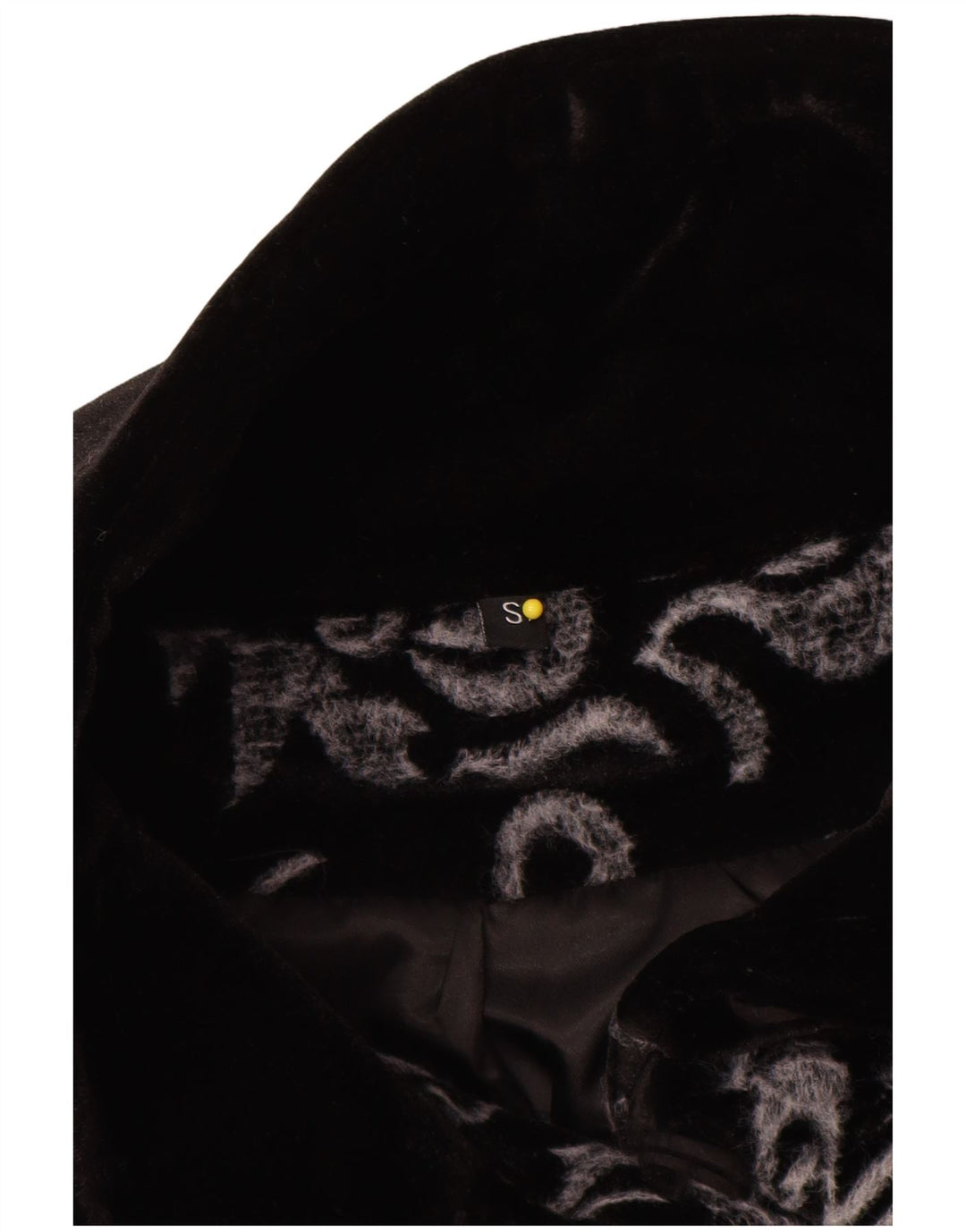 Vintage damski oversize'owy welurowy płaszcz UK 10 Small Black Paisley