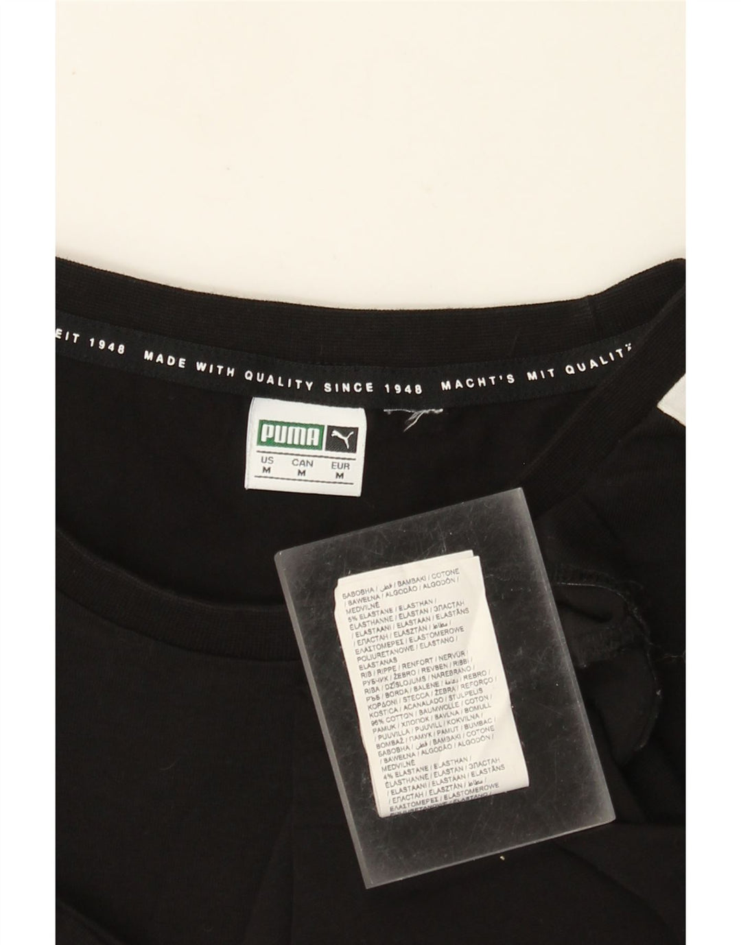 Damska koszulka PUMA o krótkim kroju, UK 12, bawełna w kolorze średniej czerni