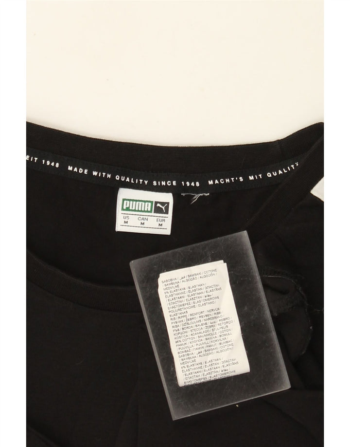 Damska koszulka PUMA o krótkim kroju, UK 12, bawełna w kolorze średniej czerni