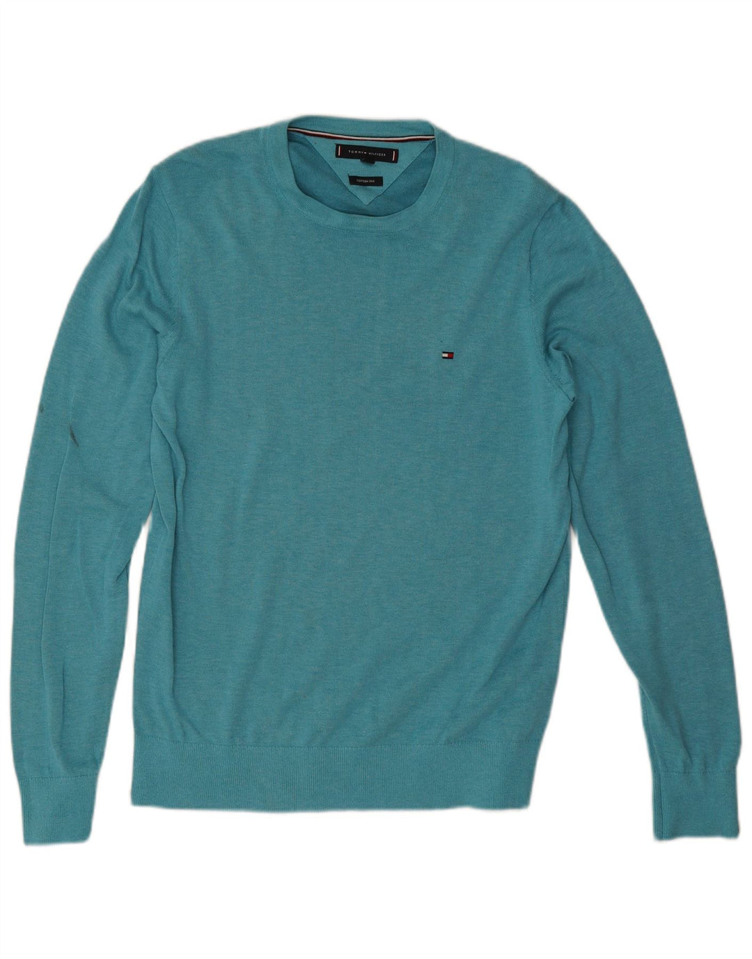 Męski sweter z okrągłym dekoltem Tommy Hilfiger w kolorze średniego turkusu, bawełniany