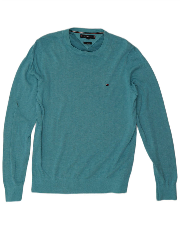 Męski sweter z okrągłym dekoltem Tommy Hilfiger w kolorze średniego turkusu, bawełniany