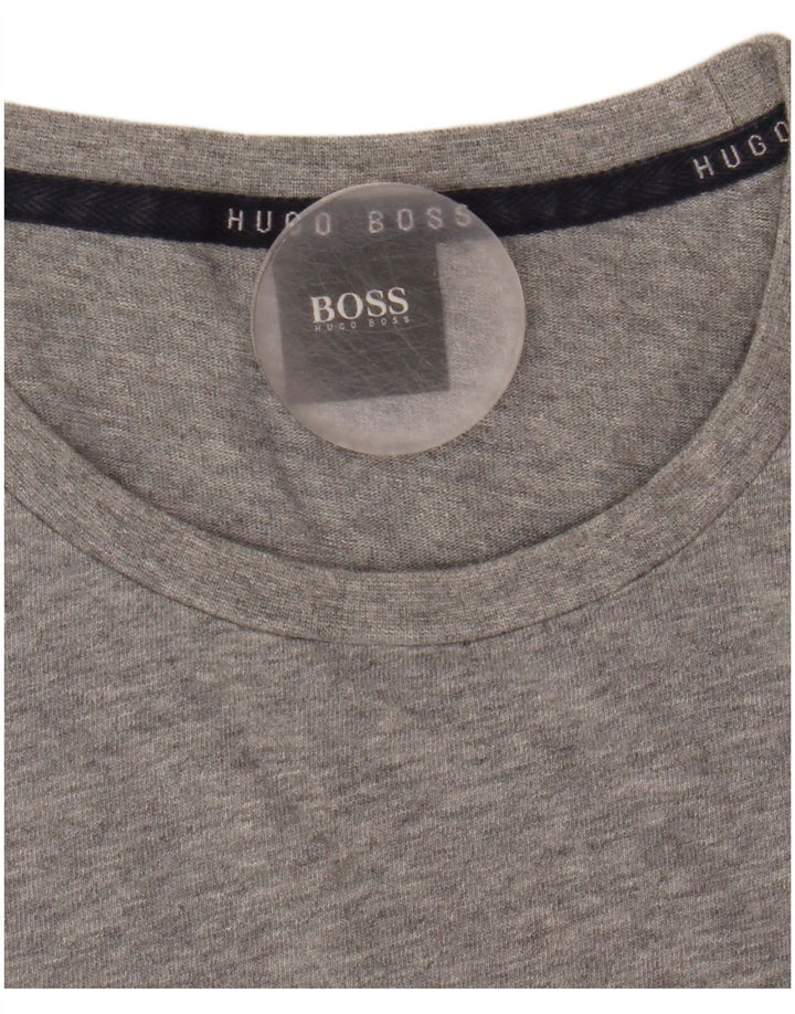 Męski top z grafiką Hugo Boss z długim rękawem, średnioszary, bawełniany w cętki