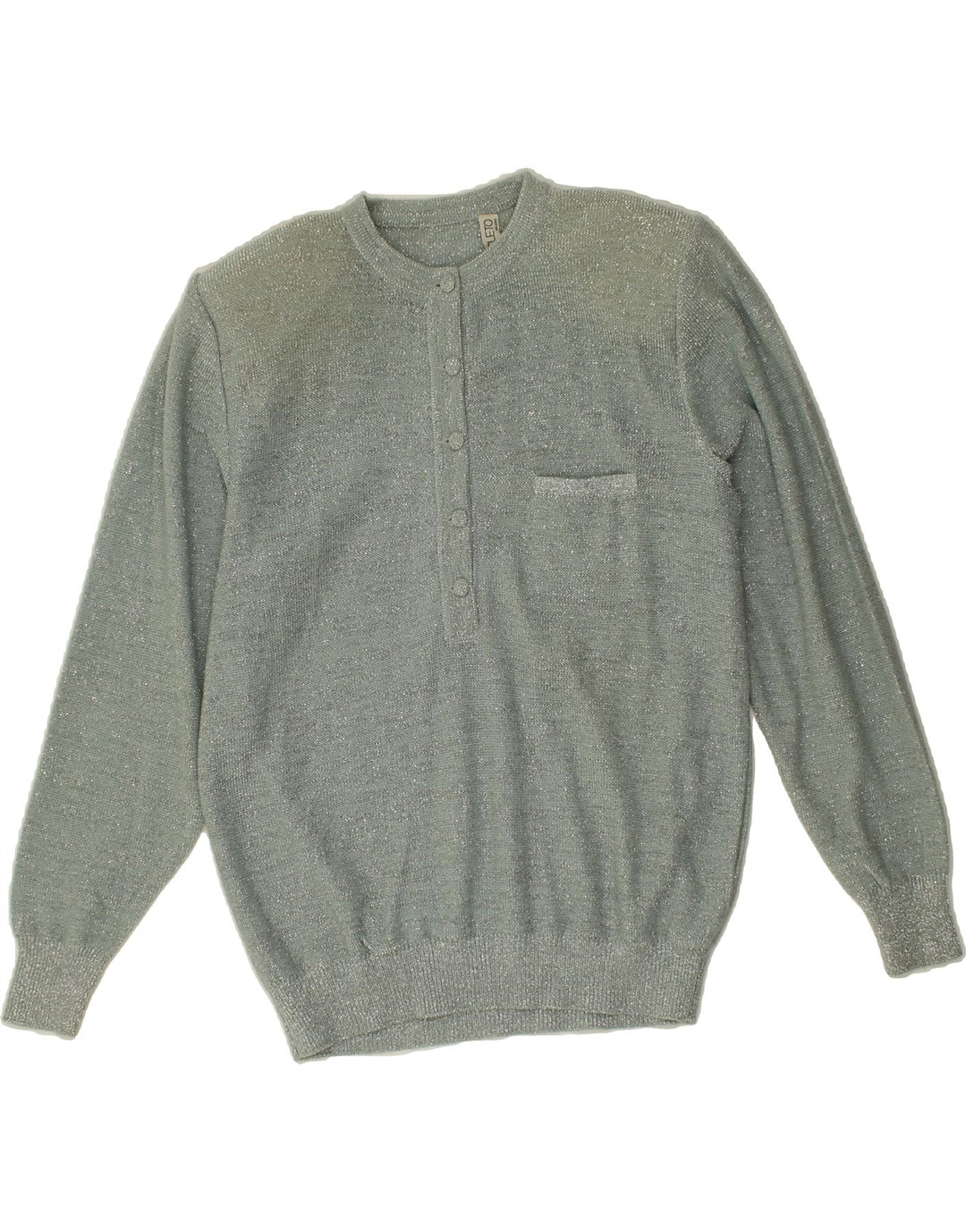 VINTAGE Womens Button Neck Jumper Sweater UK 10 Small Grey Vintage Vintage and Second-Hand Vintage from Messina Hembry 