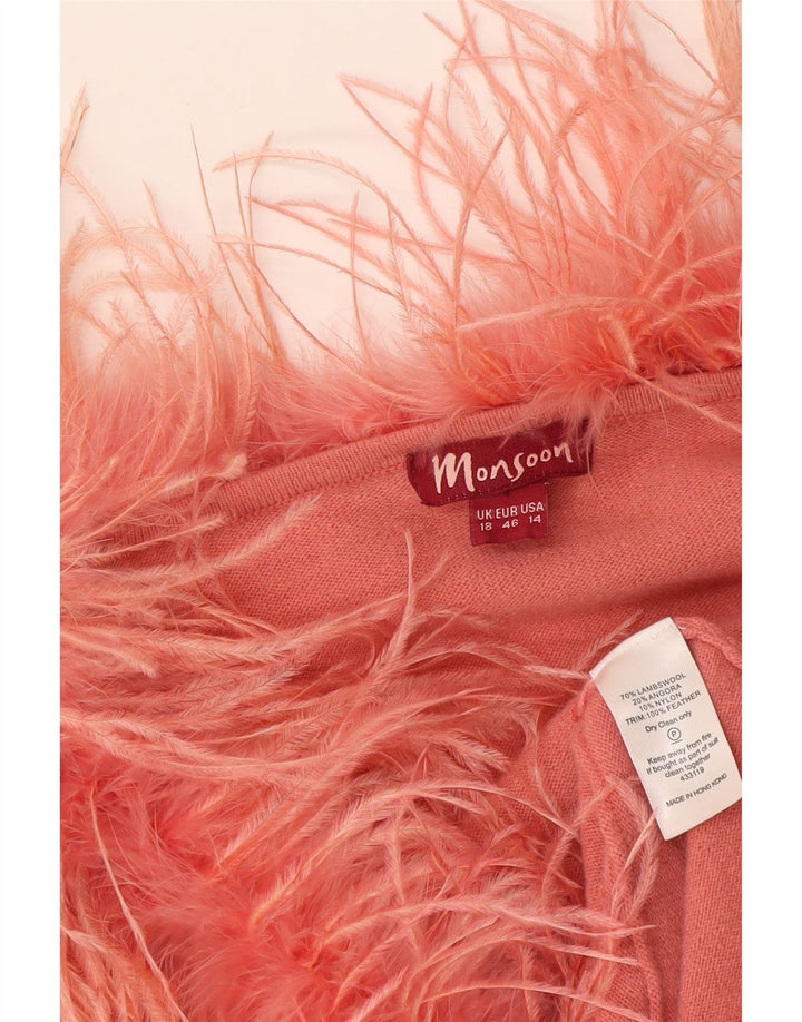 Damski sweter kardigan z rękawem 3/4 Monsoon UK 18 XL Różowa wełna