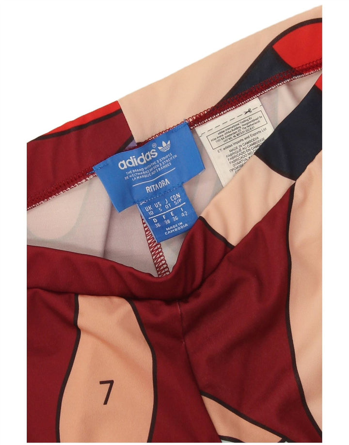 Legginsy Adidas Damskie Rita Ora Abstrakcyjny Wzór UK 10 Małe Burgundowe