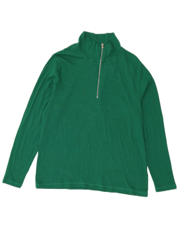 Marks & Spencer Damski top z zamkiem i długim rękawem, UK 18 XL, zielony, bawełniany