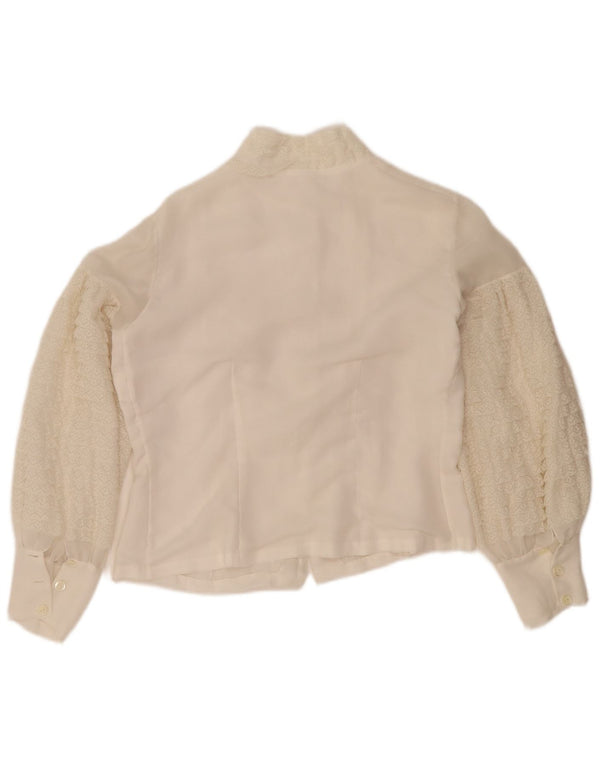 Bluzka damska w stylu vintage, krótka, UK 14, duża, biała w kwiaty