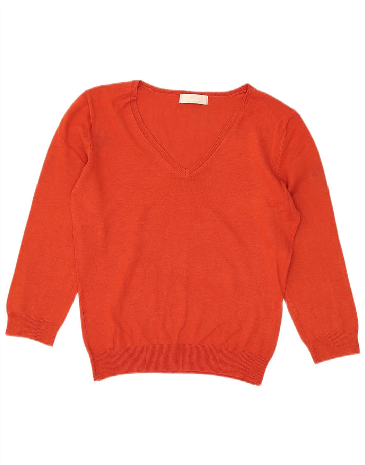Sweter damski Marks & Spencer z rękawem 3/4 i dekoltem w kształcie litery V, UK 12, średni pomarańczowy