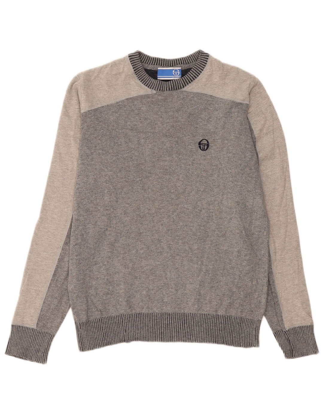Męski sweter z okrągłym dekoltem Sergio Tacchini, średnioszary, z blokami kolorów