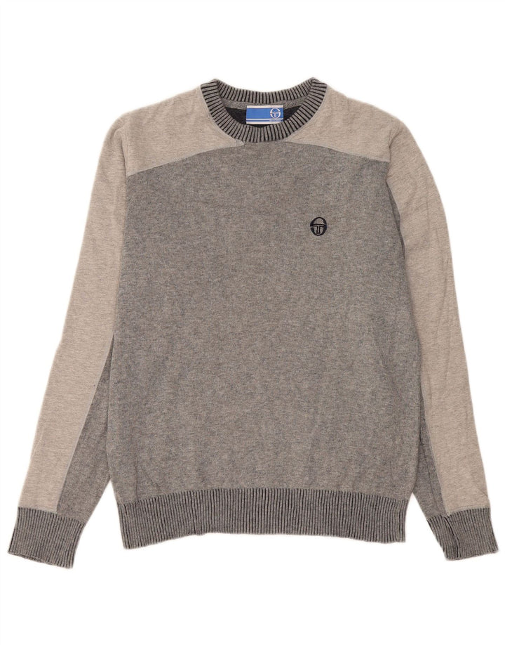 Męski sweter z okrągłym dekoltem Sergio Tacchini, średnioszary, z blokami kolorów