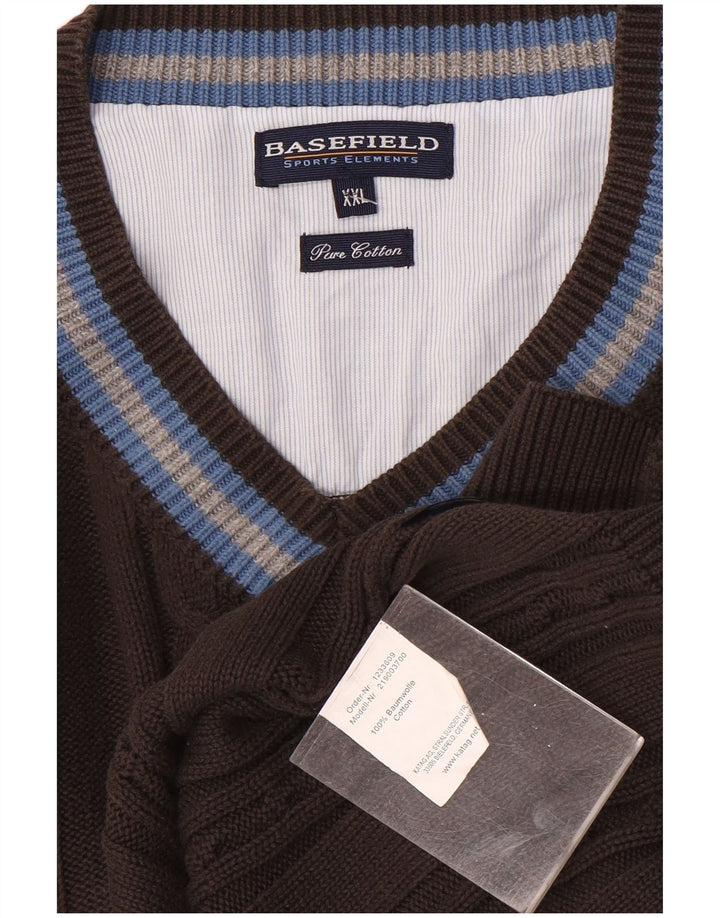 Męski sweter Basefield z dekoltem w kształcie litery V, 2XL, bawełniany w brązowe paski