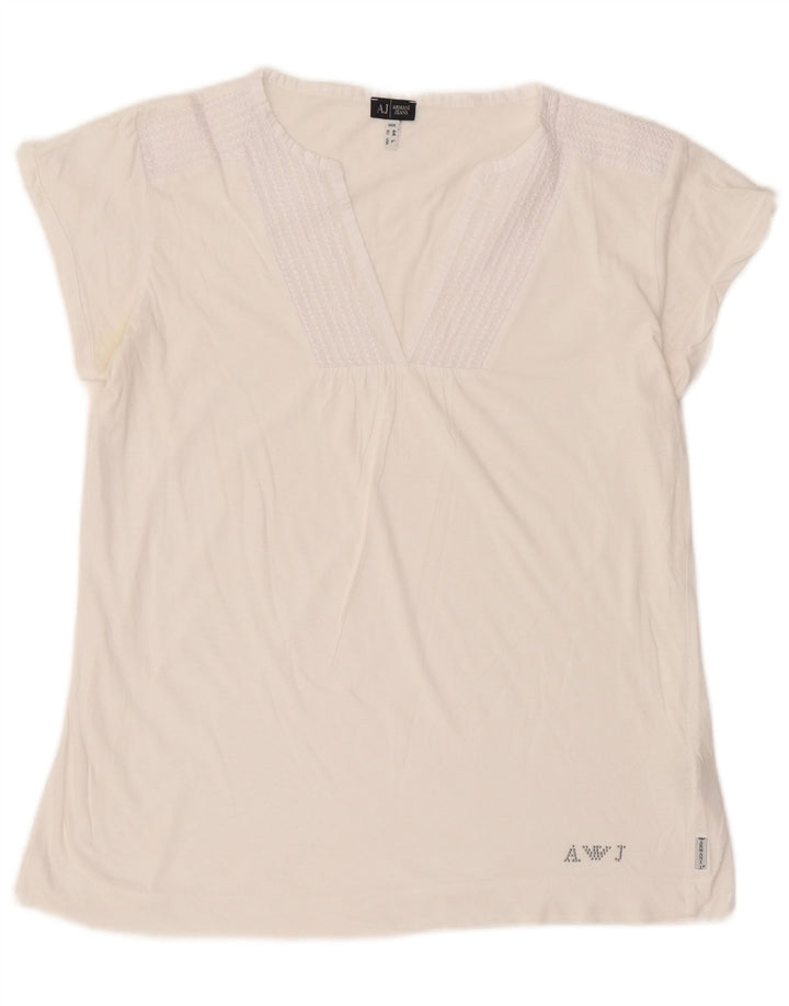 Bluzka damska Armani Jeans Top UK 16, duża, biała bawełna