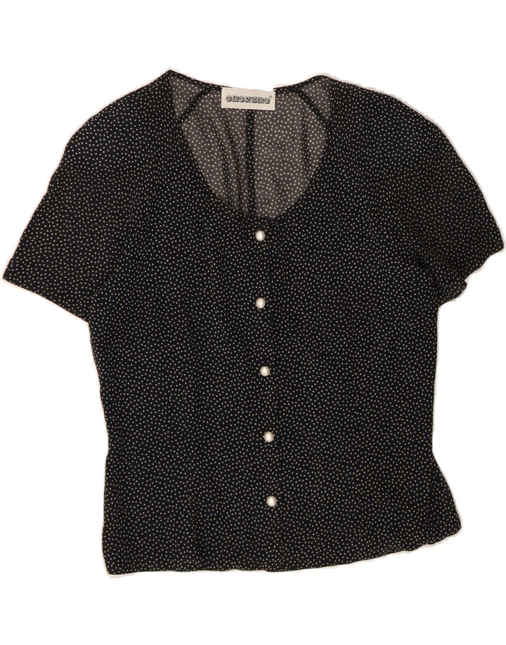 VINTAGE Womens Short Sleeve Shirt Blouse UK 14 Medium Black Spotted Vintage Vintage and Second-Hand Vintage from Messina Hembry 