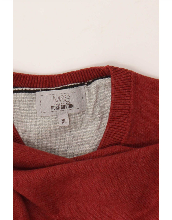 Marks & Spencer Męski sweter z okrągłym dekoltem XL, czerwony, bawełniany