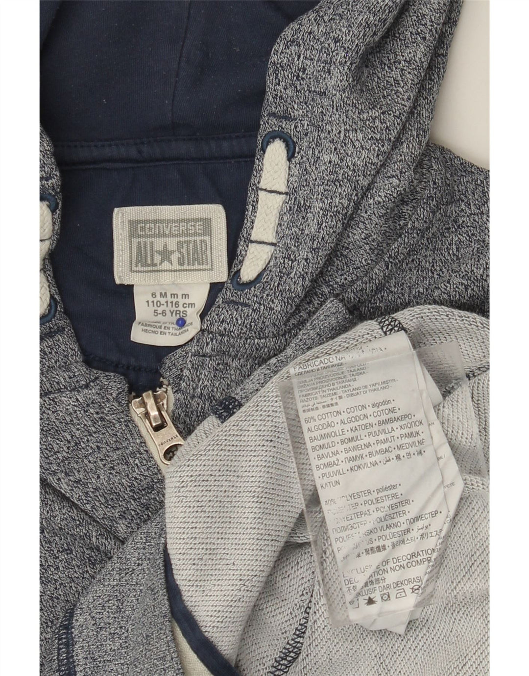 CONVERSE Chłopięcy sweter All Star z kapturem i zamkiem, 5-6 lat, bawełniany w niebieskie plamki