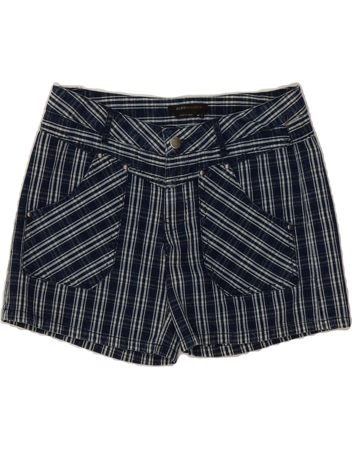 BCBGMAXAZRIA Womens Casual Shorts US 4 Small W30 Navy Blue Check Cotton Vintage BCBGMAXAZRIA and Second-Hand BCBGMAXAZRIA from Messina Hembry 