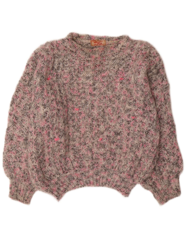 Sweter damski w stylu vintage z dekoltem w łódkę UK 18 XL Szary nakrapiany