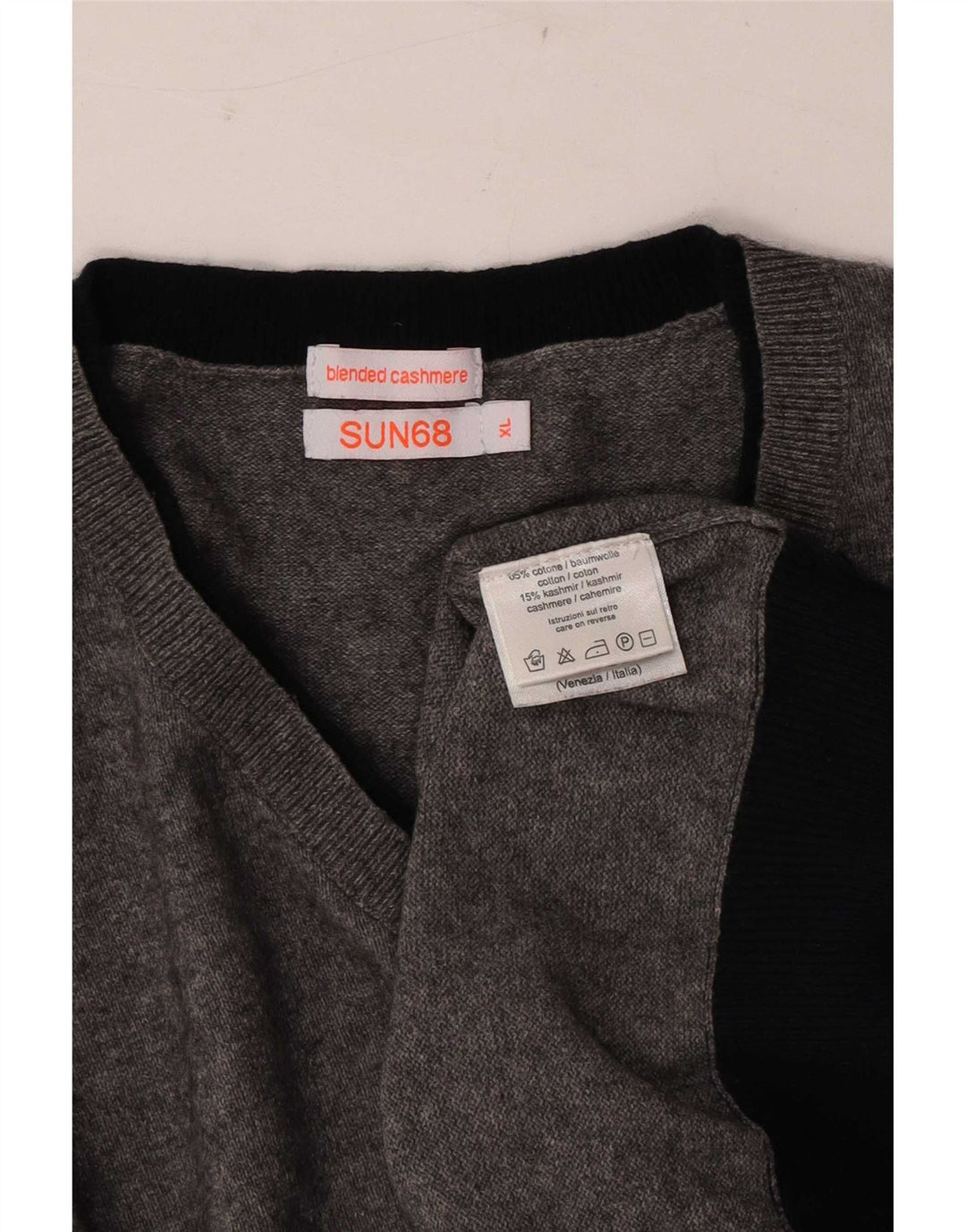 Męski sweter Sun68 z dekoltem w kształcie litery V, XL, szara bawełna