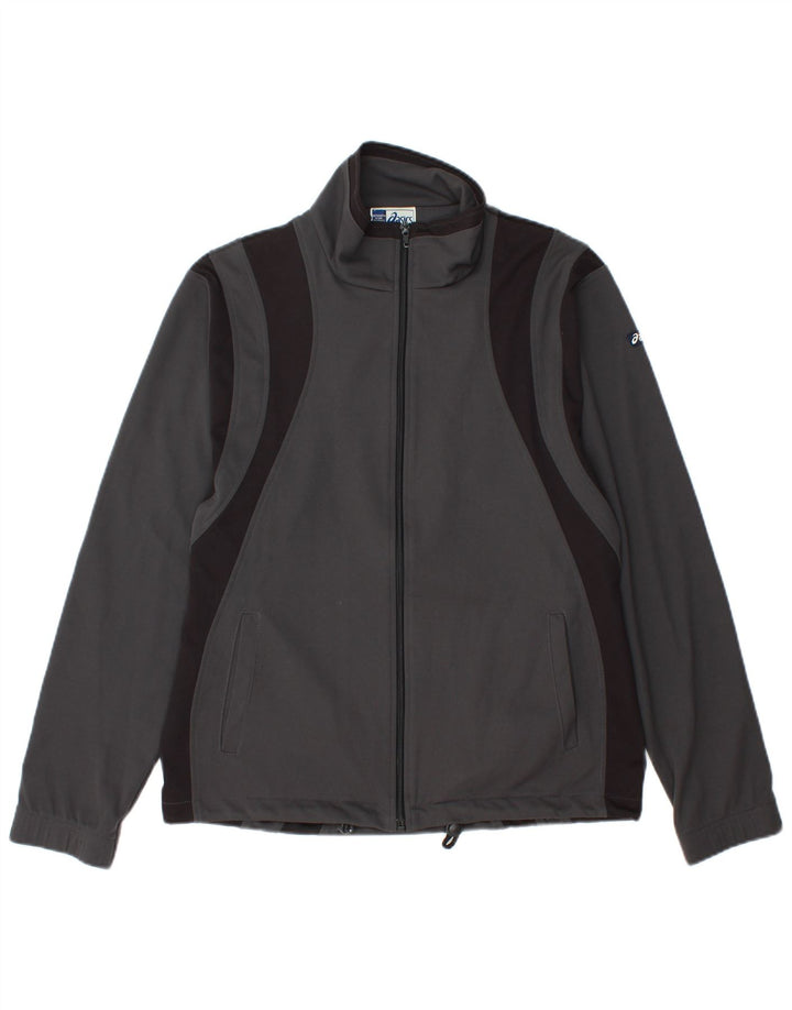 Męska kurtka dresowa ASICS, mała, szara, z blokami kolorów, poliester