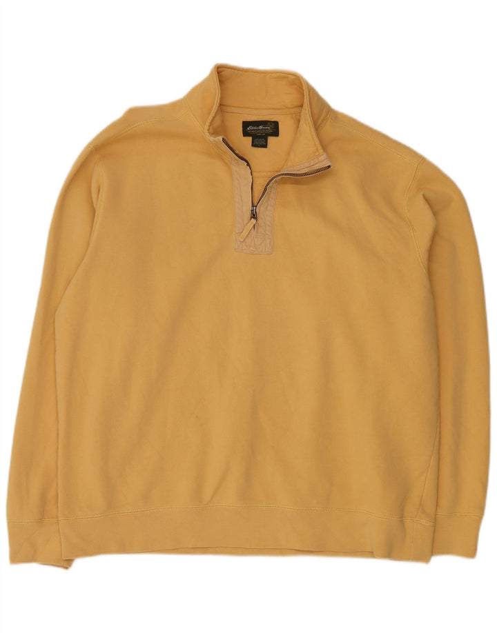 Męski sweter z zamkiem błyskawicznym Eddie Bauer, duży, żółty, bawełniany
