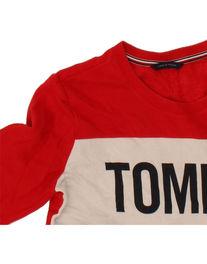 TOMMY HILFIGER Womens Sweatshirt Jumper UK 10 Small Red Colourblock Vintage Tommy Hilfiger and Second-Hand Tommy Hilfiger from Messina Hembry 
