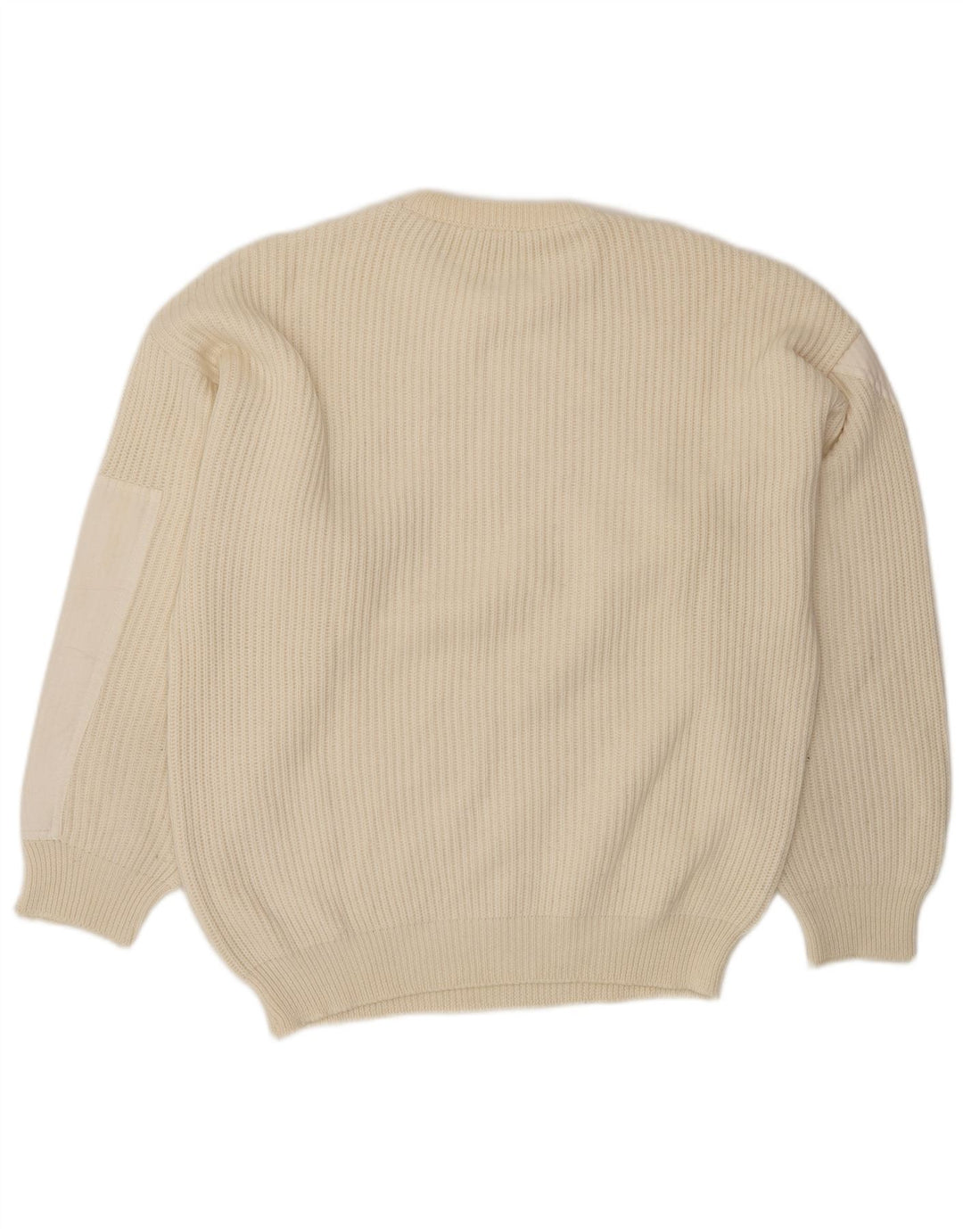 Vintage męski sweter z okrągłym dekoltem, duża beżowa wełna z blokami kolorów