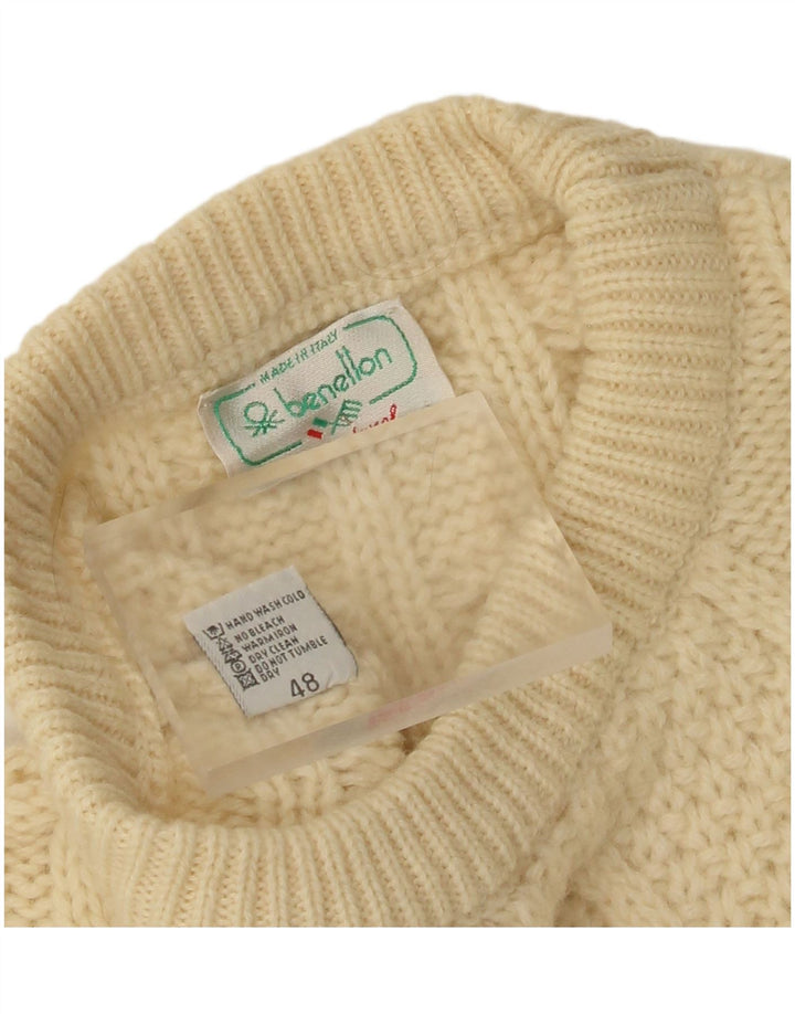 Męski sweter z okrągłym dekoltem Benetton IT 48 Średni beżowy wełniany