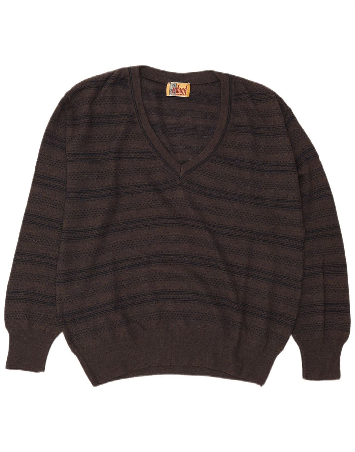 Sweter męski z dekoltem w kształcie litery V, z wełny w kolorze khaki, męski