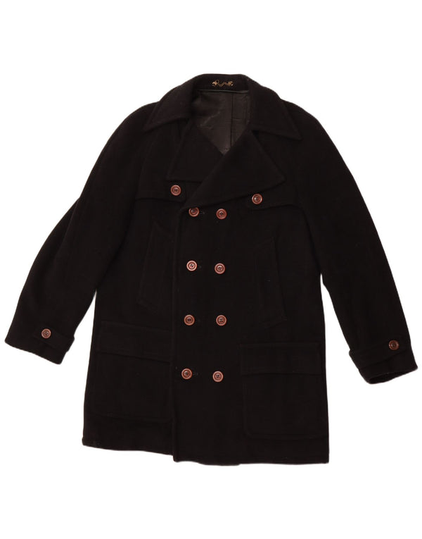 VINTAGE Męski dwurzędowy płaszcz UK 40, duży, czarny