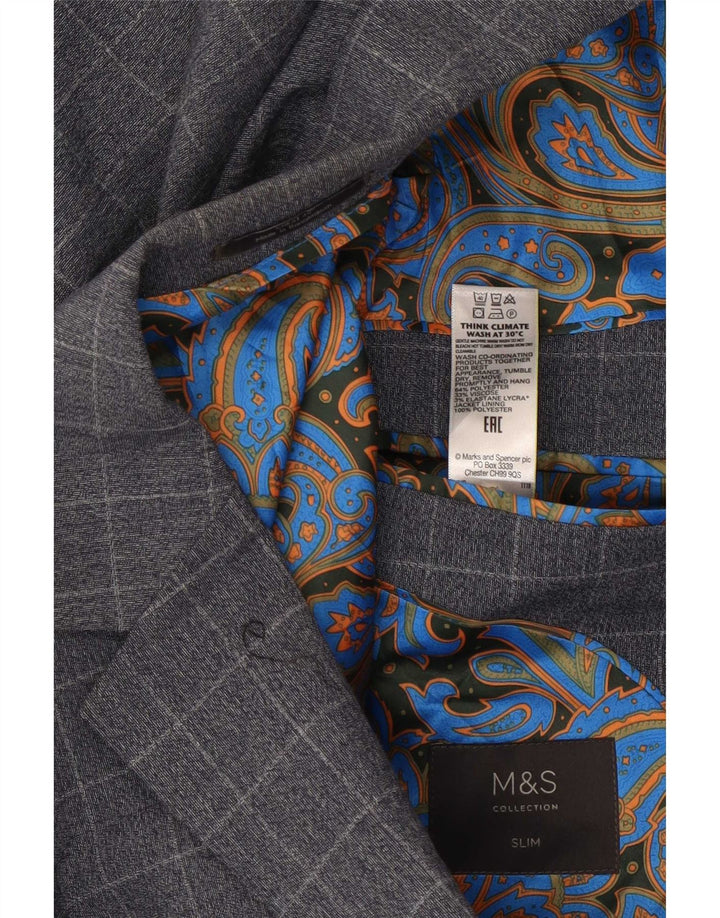 Marks & Spencer Męska marynarka zapinana na 2 guziki UK 36 w małą niebieską kratkę