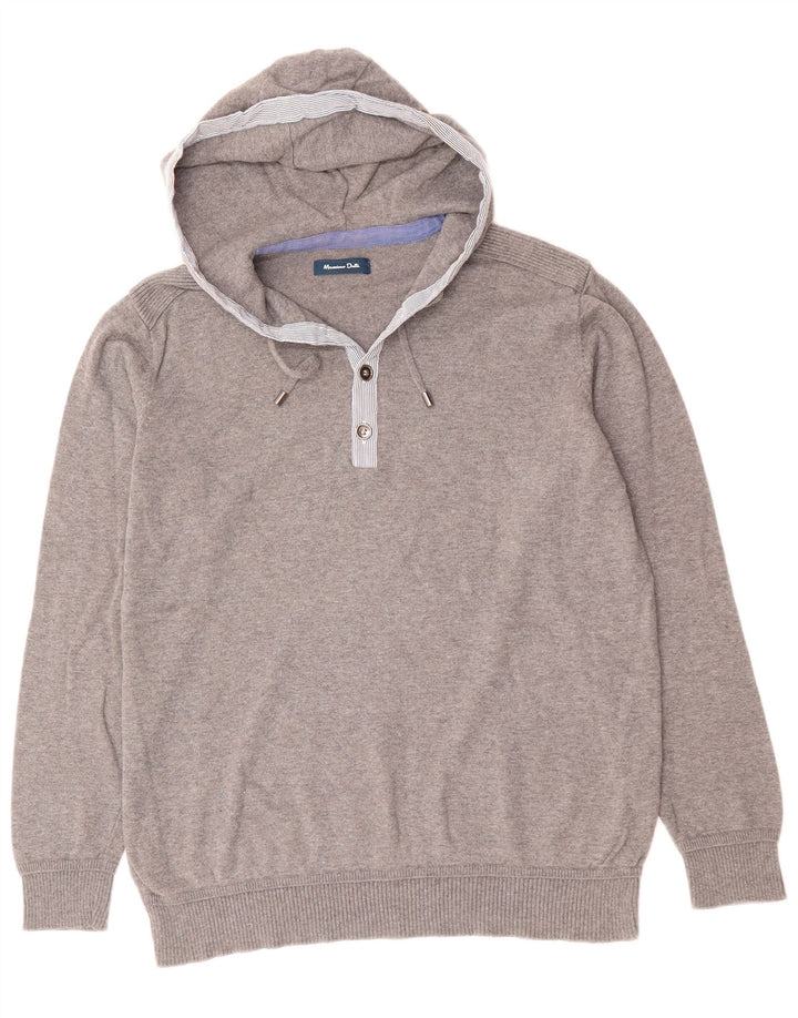 MASSIMO DUTTI Męski sweter z kapturem, duży, szary, bawełniany