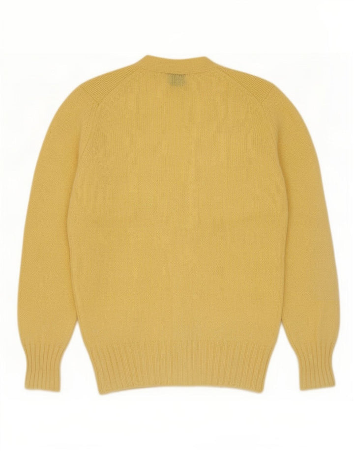 Sweter męski w stylu vintage, mały, żółty, z dziewiczej wełny