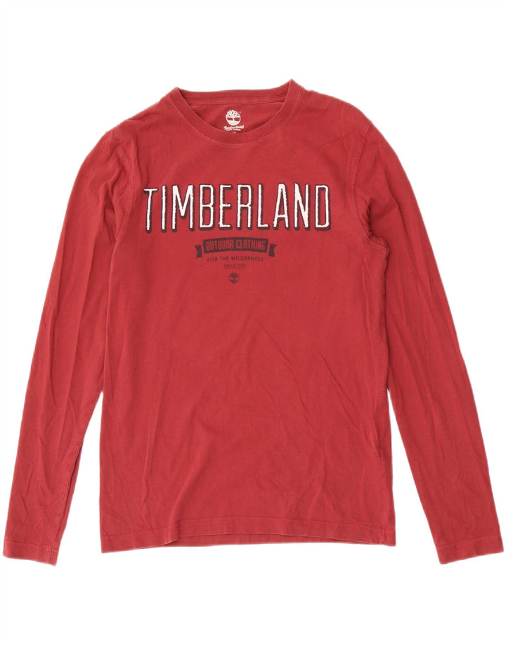 Męski top Timberland o regularnym kroju z grafiką, długim rękawem, mały, czerwony, bawełniany