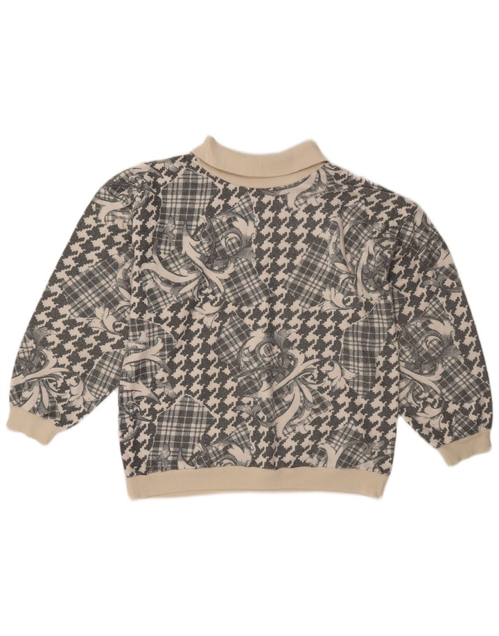 Sweter damski w stylu vintage, z dekoltem polo, UK 18 XL, szary patchwork