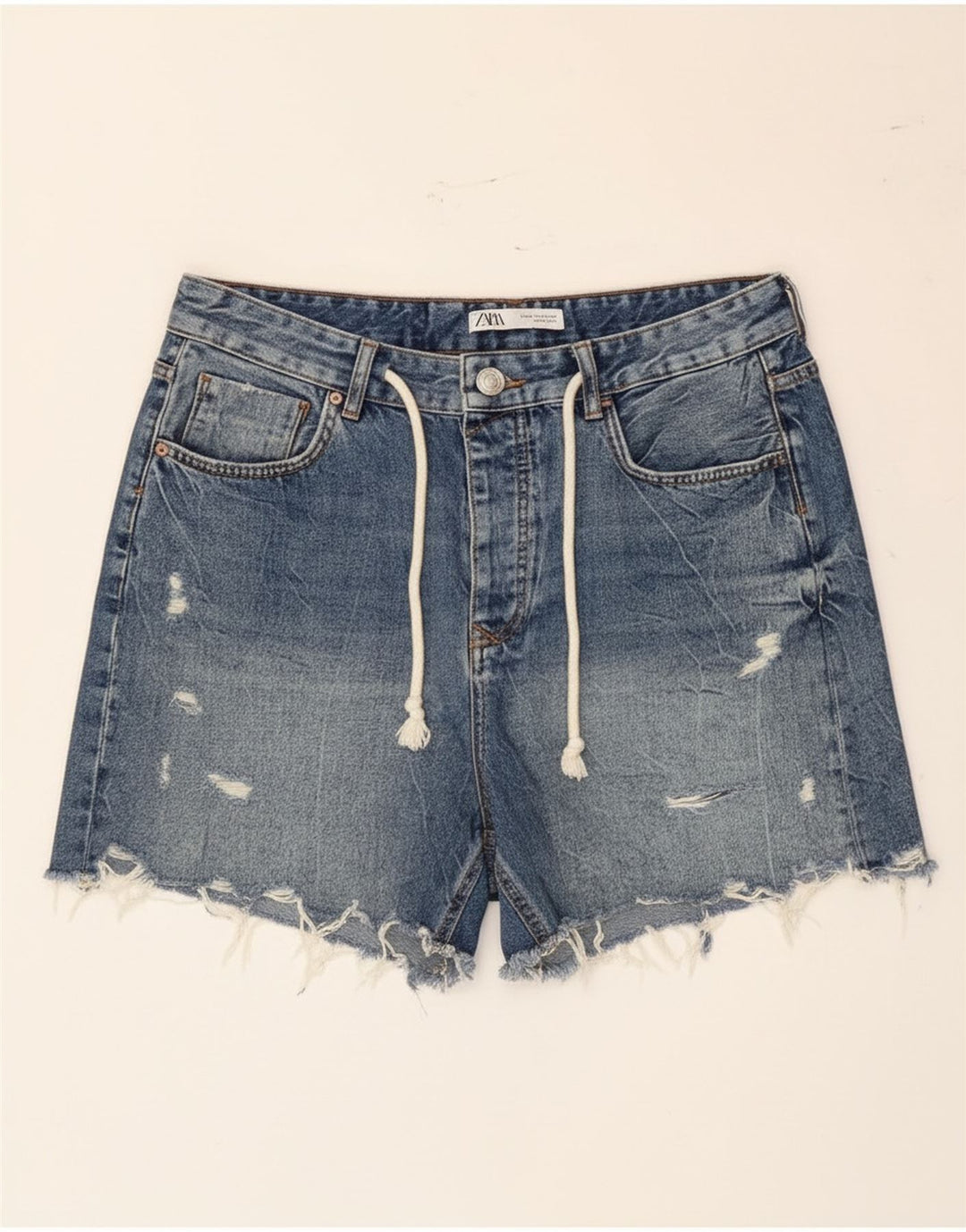 Damskie spodenki jeansowe Zara w trudnej sytuacji EU 42, duże, W32, niebieska bawełna