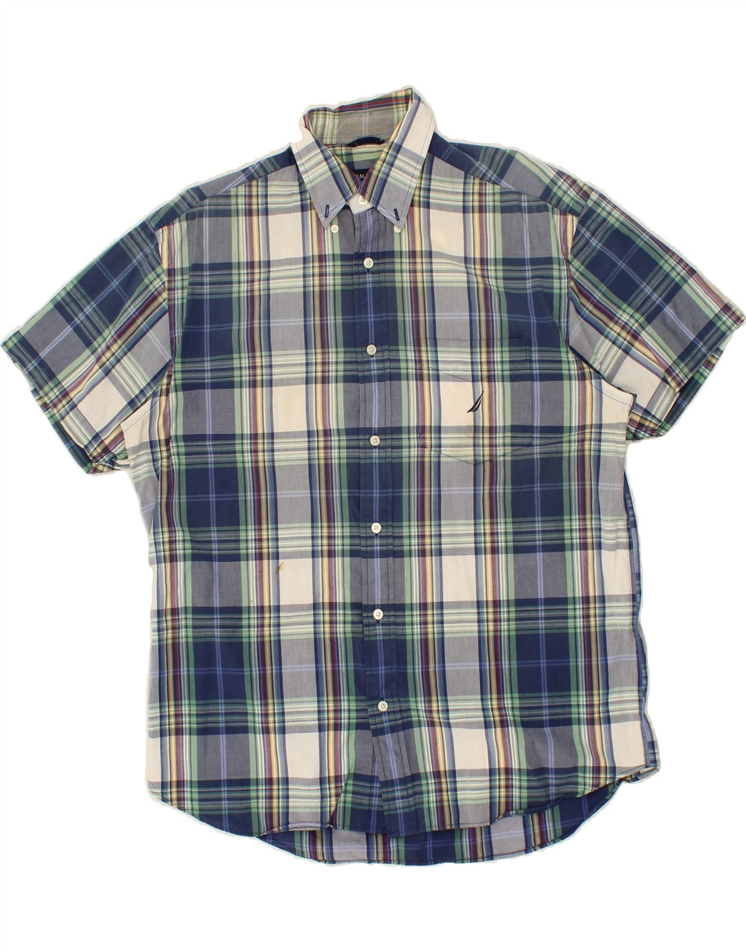 NAUTICA Mens Short Sleeve Shirt Large Blue Check Cotton Vintage Nautica and Second-Hand Nautica from Messina Hembry 