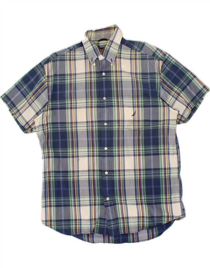 NAUTICA Mens Short Sleeve Shirt Large Blue Check Cotton Vintage Nautica and Second-Hand Nautica from Messina Hembry 