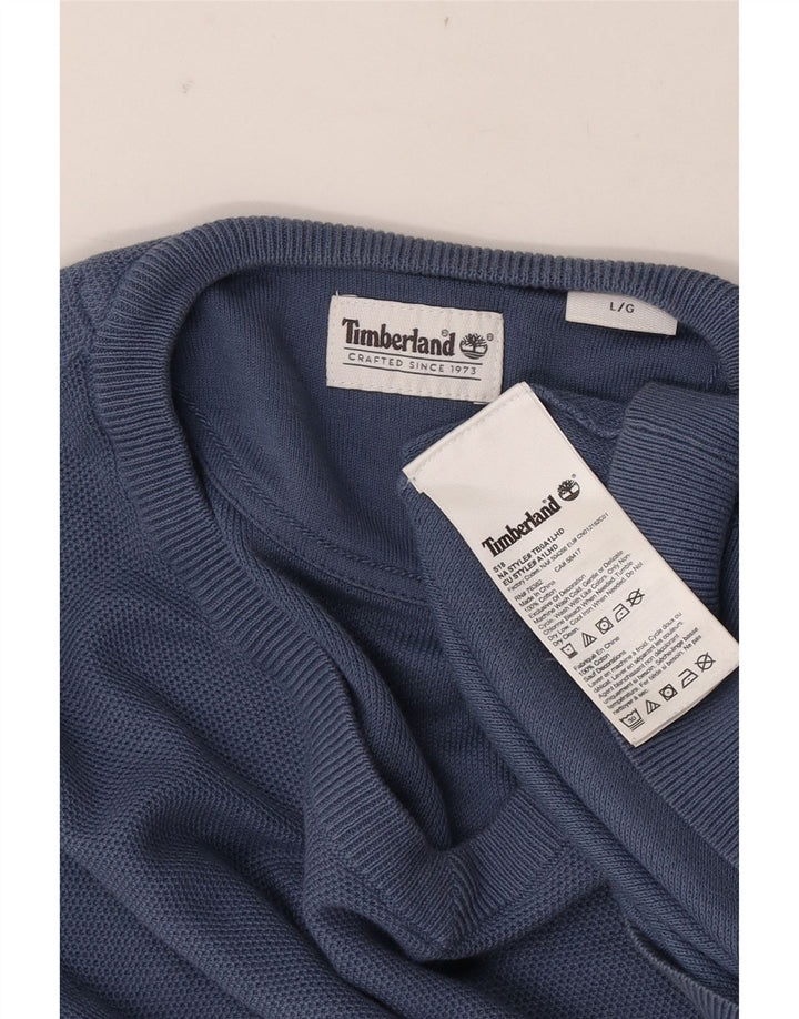 Męski sweter Timberland z dekoltem w kształcie litery V, duży, niebieski, bawełniany