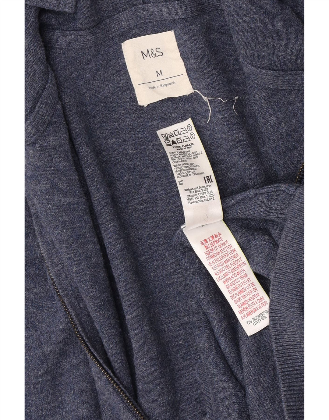 Marks & Spencer Męski sweter z kapturem, średni niebieski, bawełniany