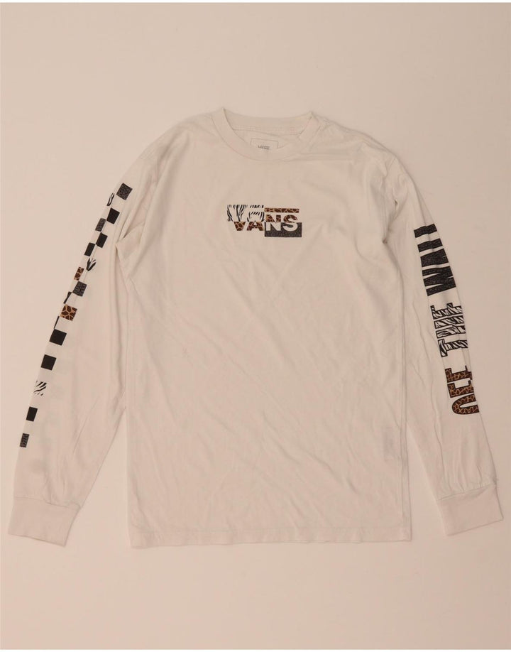 Męski top VANS o klasycznym kroju z grafiką, długim rękawem, mały, biały, bawełniany