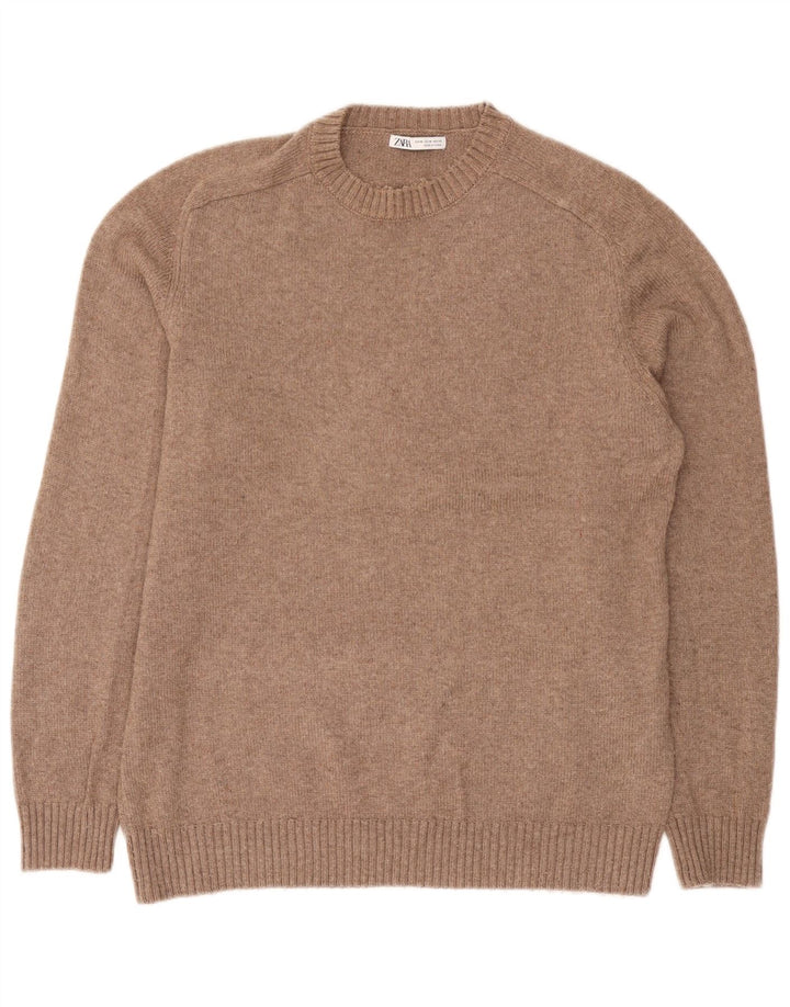 Męski sweter z okrągłym dekoltem Zara Średni brązowy poliester