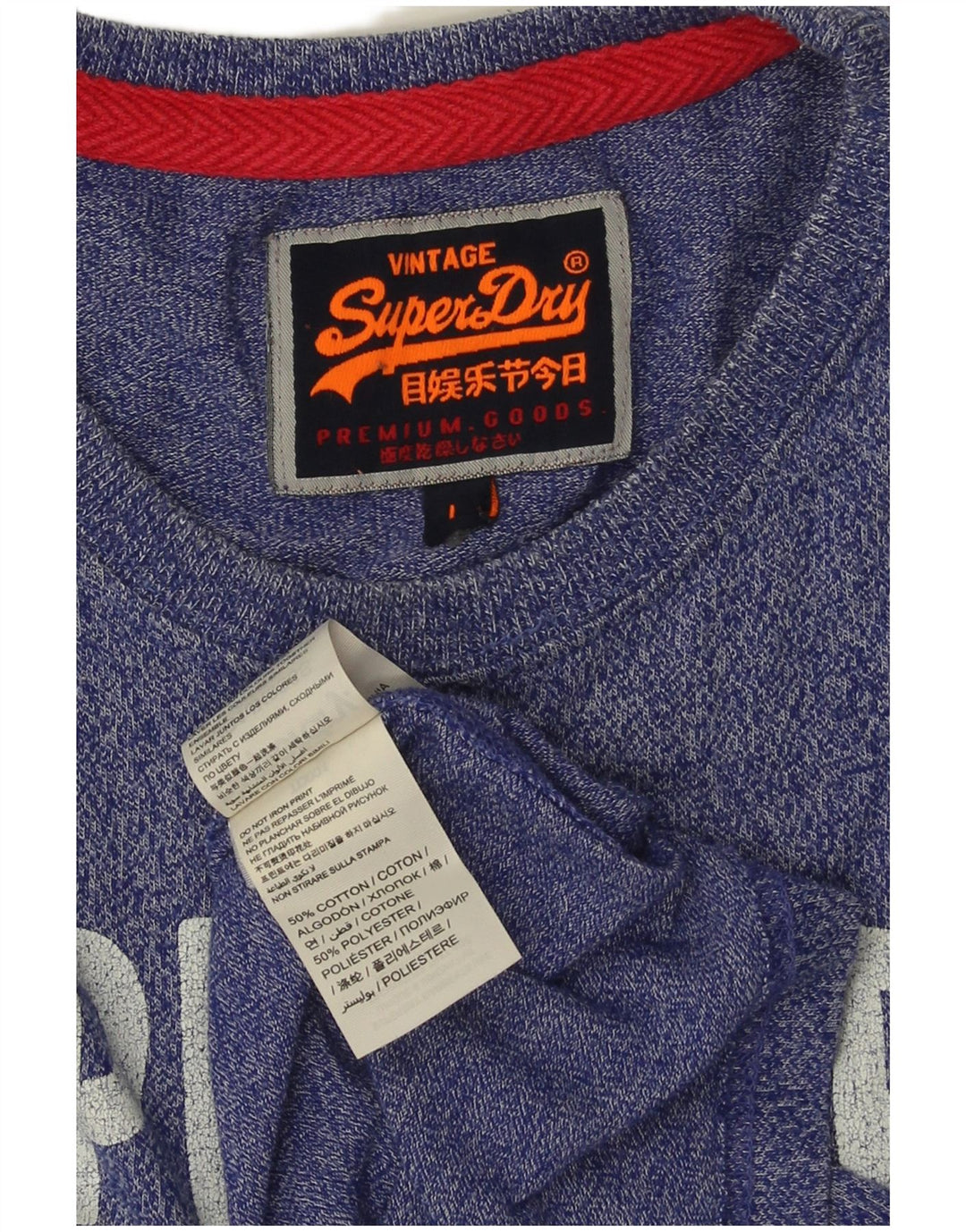 SUPERDRY Męski T-shirt z grafiką, duży, niebieski, bawełniany w cętki