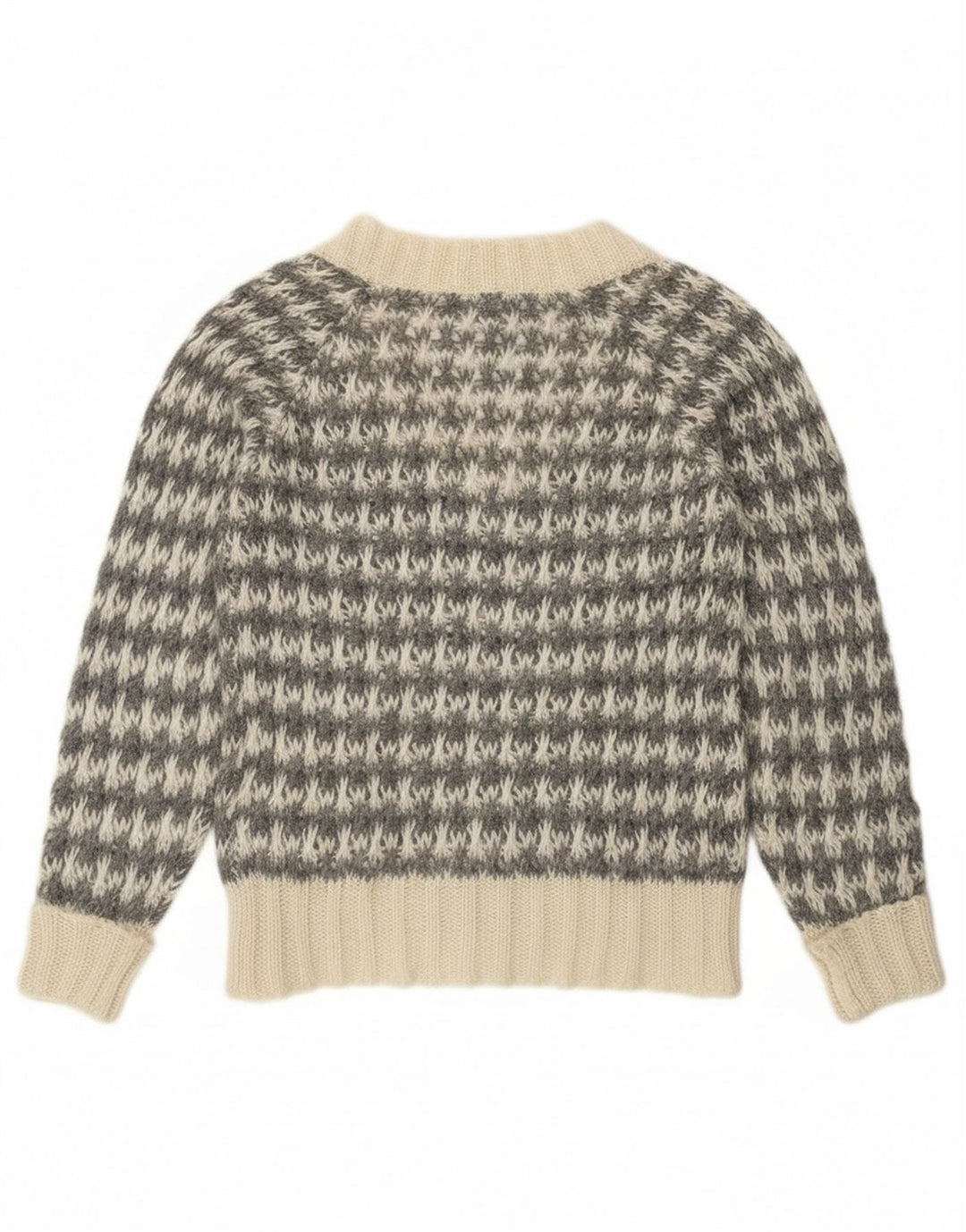 Sweter damski Benetton z dekoltem w kształcie litery V, UK 14, średni szary w pepitkę