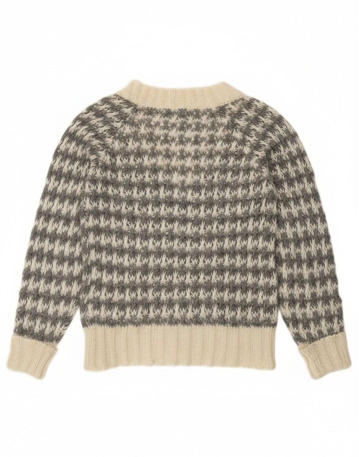 Sweter damski Benetton z dekoltem w kształcie litery V, UK 14, średni szary w pepitkę