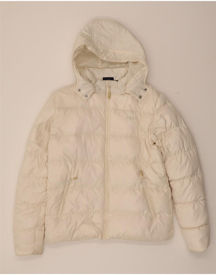 FILA Womens Hooded Padded Jacket UK 14 Large White Polyester Vintage Fila and Second-Hand Fila from Messina Hembry 
