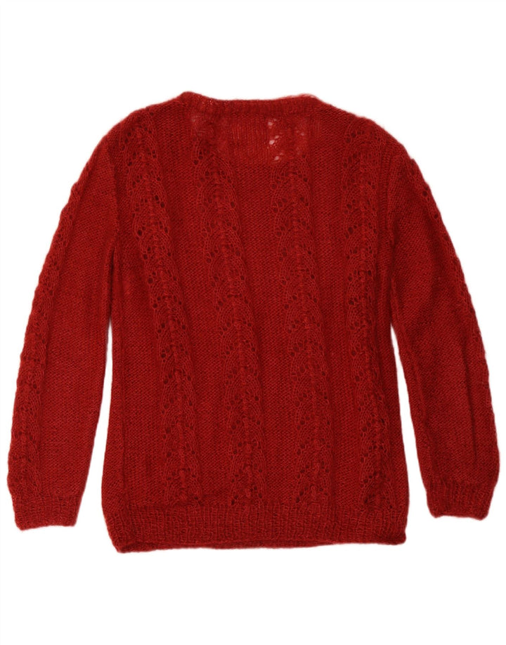 Vintage damski sweter z abstrakcyjnym wzorem i okrągłym dekoltem UK 12 Medium Burgu
