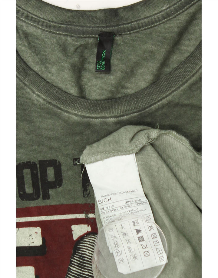 Męski top graficzny BENETTON z długim rękawem, mały, zielony, bawełniany