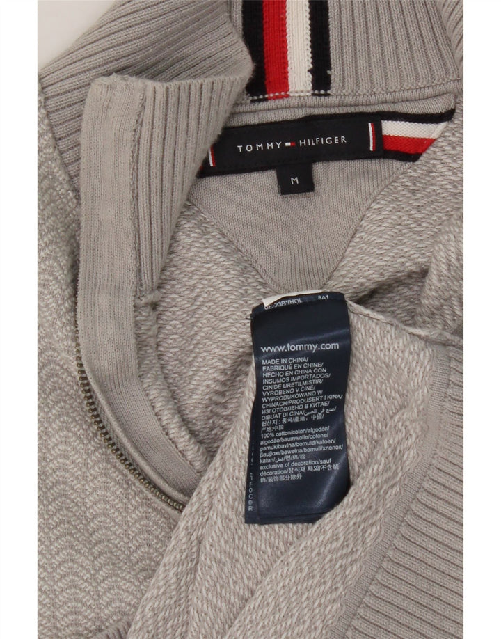 TOMMY HILFIGER Mens Zip Neck Jumper Sweater Medium Grey Chevron Cotton Vintage Tommy Hilfiger and Second-Hand Tommy Hilfiger from Messina Hembry 