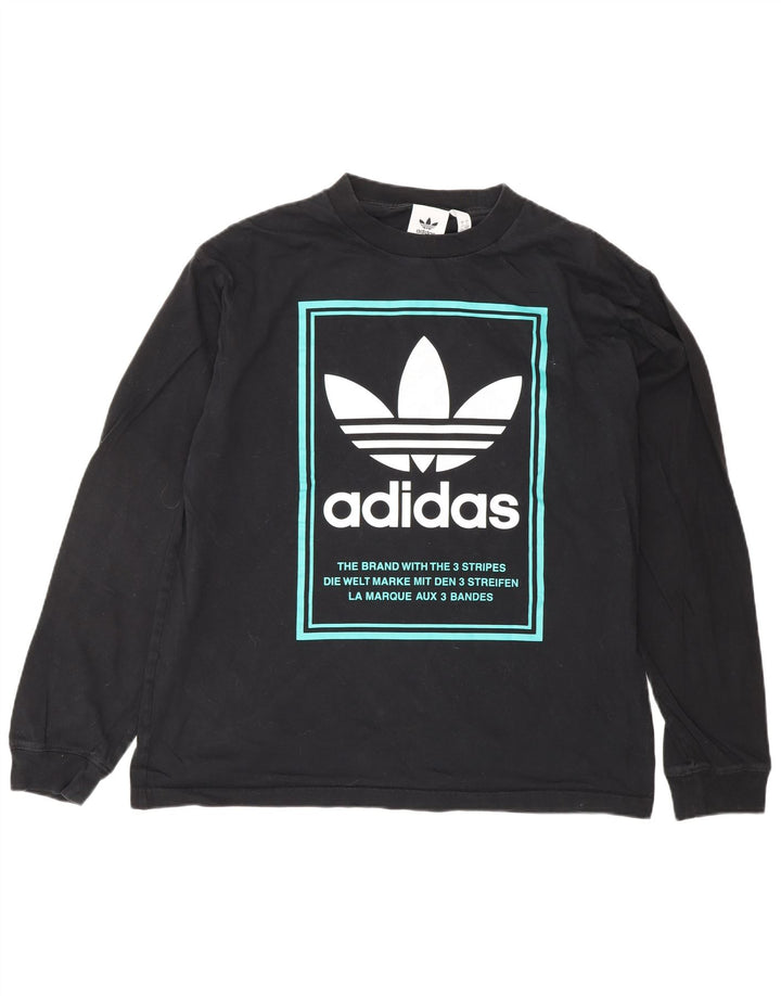 ADIDAS Mens Graphic Top Long Sleeve Large Black Cotton