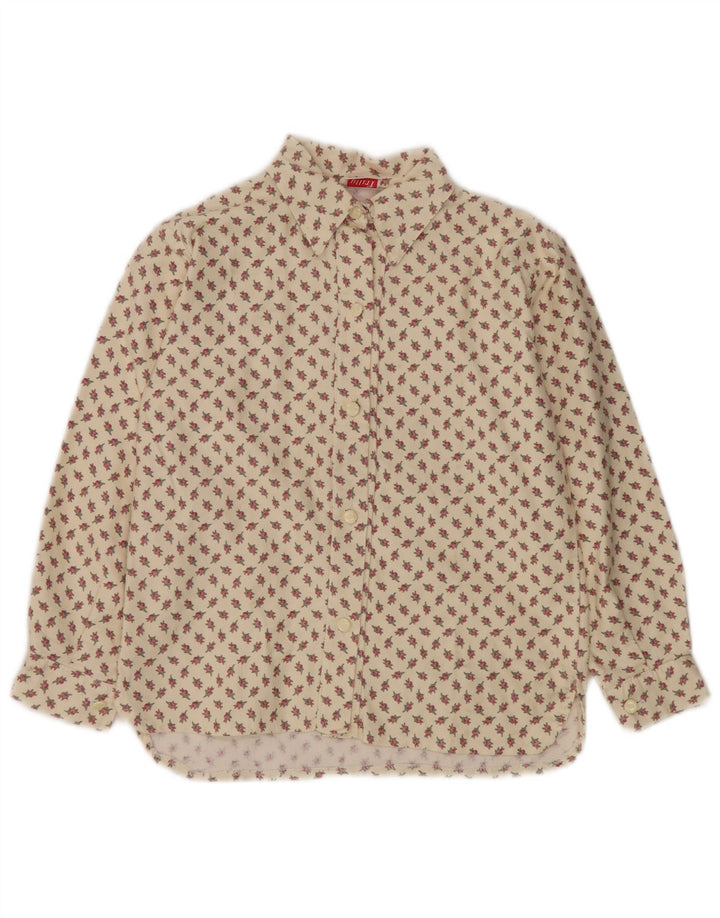 Bluzka damska VINTAGE UK 10 mała beżowa bawełniana w kwiaty